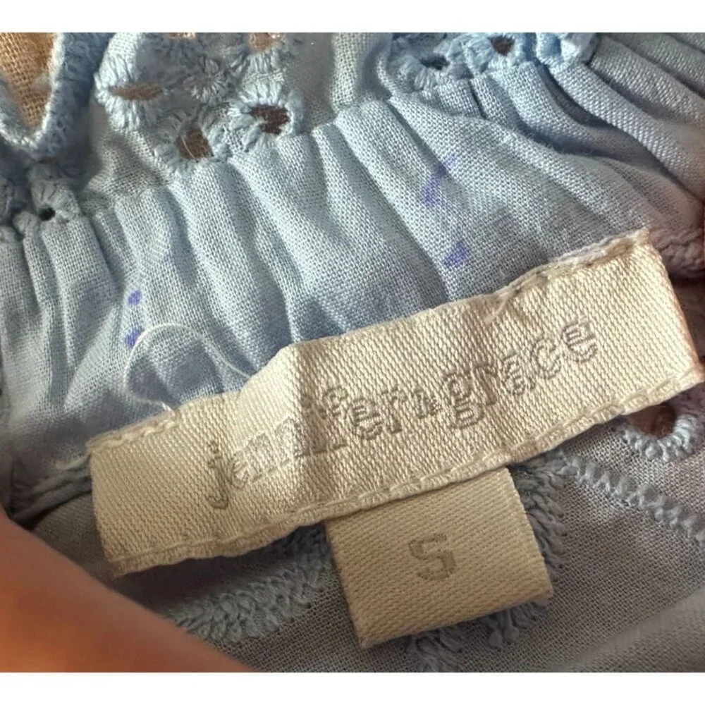 Jennifer & Grace Light Blue Eyelet Ruffle Sleeve Top Small - Picture 2 of 5